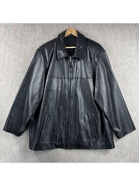 Apt 9 Mens Genuine Lambskin Leather Jacket XL Black Full Zip Collared Car Coat